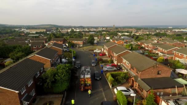 Aerial View Footage Dustmen Putting Recycling Waste Garbage Truck Bin — Vídeos de Stock