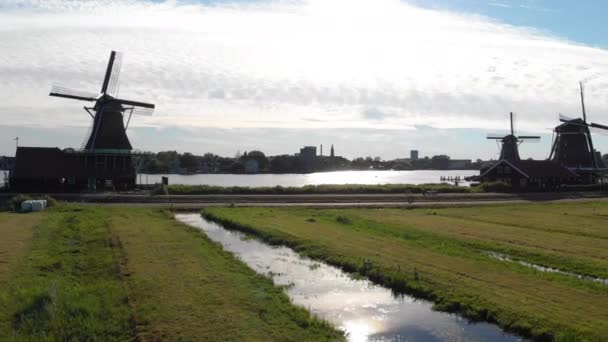 Letecké Větrné Mlýny Zaanse Schans Amsterdam Nizozemsko — Stock video