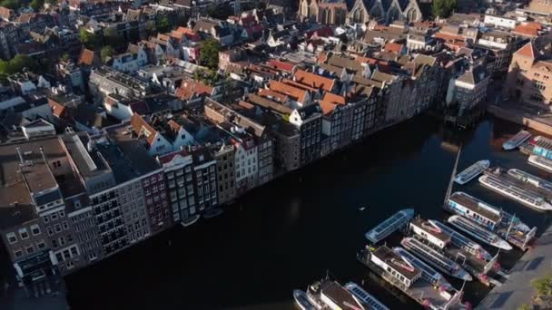 Luftaufnahme Von Kanalhäusern Und Der Stadt Amsterdam Niederlande — Stockvideo