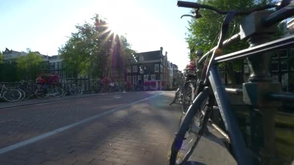 Travelling Bikes Bridge Amsterdam Netherlands — Stockvideo