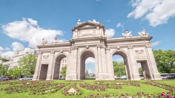 Hyperlapse Puerta Alcala Spinning Madrid Spain — ストック動画