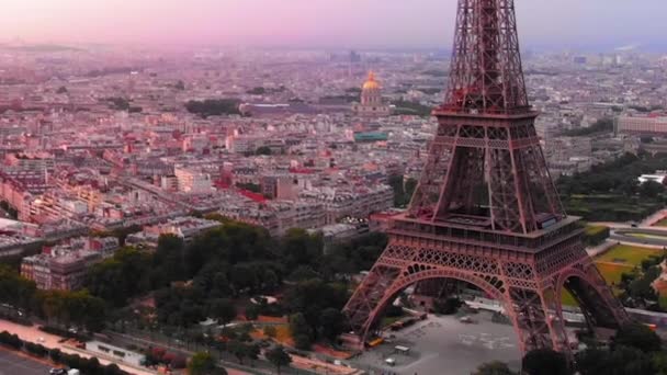 Aerial View Eiffel Tower Seineriver Sunrise Paris France — Stockvideo