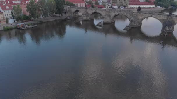Vista Aérea Para Rio Vltava Castelo Praga Nascer Sol Praga — Vídeo de Stock