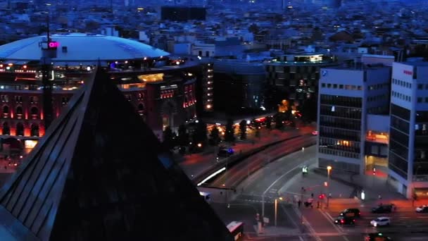 Aerial View Spain Square Night Barcelona Spain — Vídeos de Stock