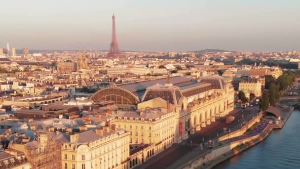 Aerial View Eiffel Tower Seineriver Sunrise Paris France — Stock Video