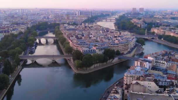 Aerial View Seineriver Boat Crossing River Paris France — Vídeos de Stock