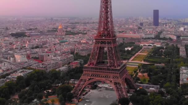 Aerial View Eiffel Tower Seineriver Sunrise Paris France — стоковое видео