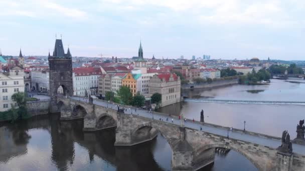 Aerial View Vltava River Charles Bridge Prague Czech Republic — Stock video