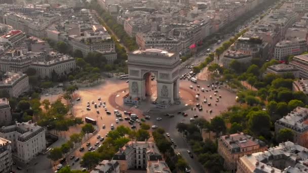 Aerial View Arc Triomphe City Paris France — Vídeos de Stock