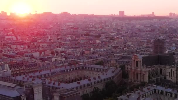 Luftaufnahme Der Stadt Bei Sonnenaufgang Paris Frankreich — Stockvideo