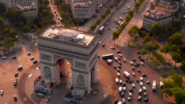 Letecký Pohled Vítězný Oblouk Město Paříž Francie — Stock video