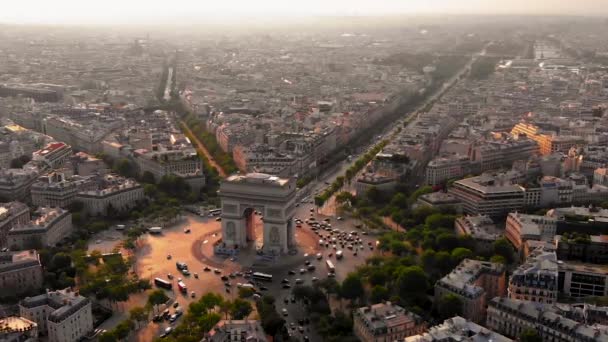 Aerial View Arc Triomphe City Paris France — 图库视频影像