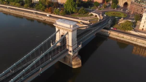 Aerial View Chain Bridge City Budapest Hungary — Video