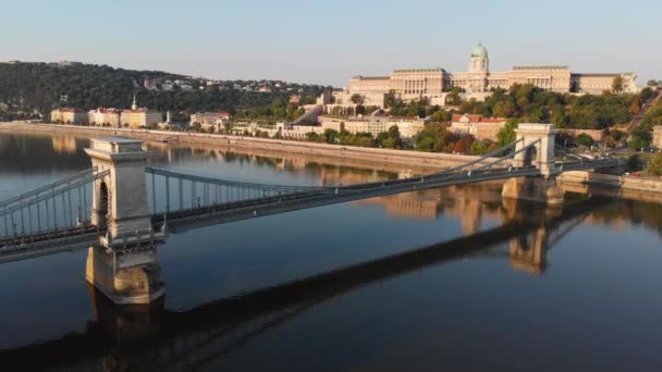 Aerial View Chain Bridge City Budapest Hungary — Stock video
