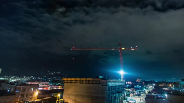 Night Time Time Lapse Crane Developing Downtown — Vídeos de Stock