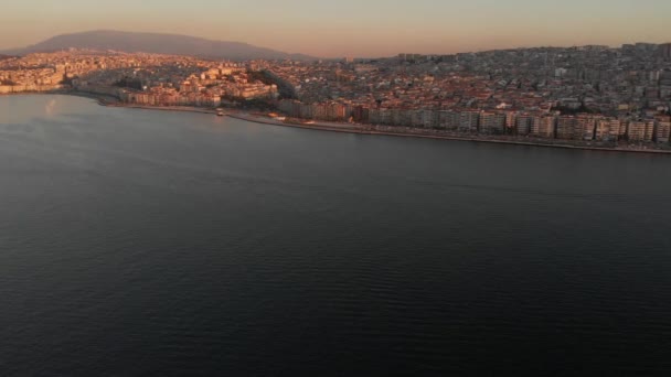 Różne Strzały Dronów Słoneczne Popołudnie Izmirze Trzecim Wielkości Mieście Turcji — Wideo stockowe