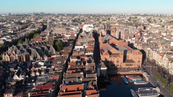 Aerial View Nicholass Basilica City Amsterdam Netherlands — ストック動画