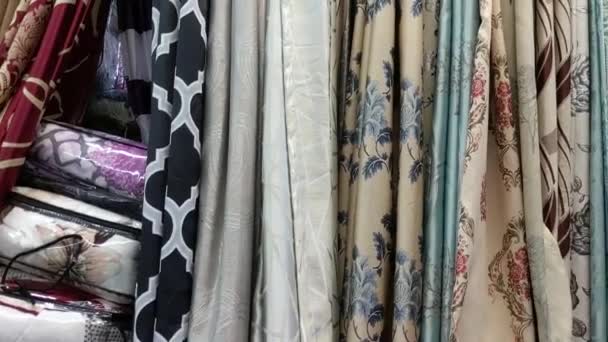 Assortment Exotic Ethnic Fabrics Hanging Display — Stok video