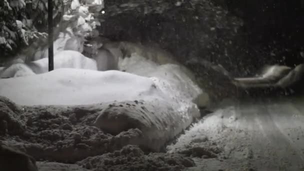 Snowblower Getting Rid Snow Bavaria Slowmotion Shot Night — Vídeos de Stock