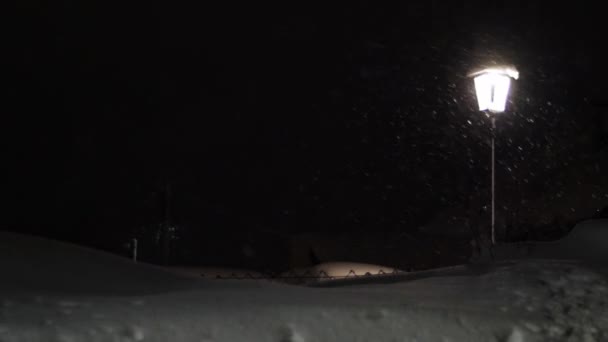 Snowfall Night Shot Lantern South Bavaria Ski Holiday Night Skiing — Vídeo de Stock