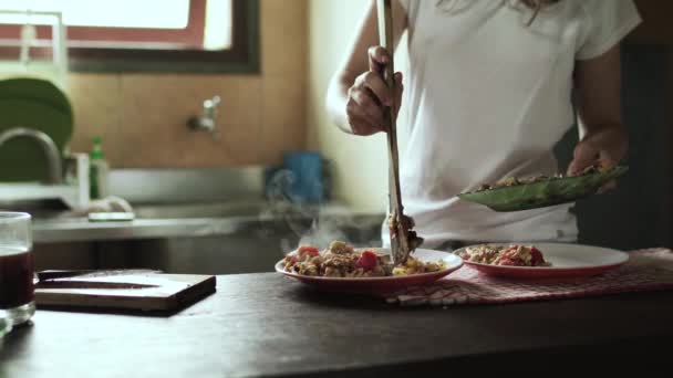 Girl Serving Food Village Kitchen — Video Stock