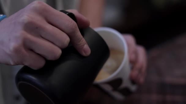 Third Wave Coffee Pour Latte Being Prepared Hip Coffee Shop — Vídeos de Stock
