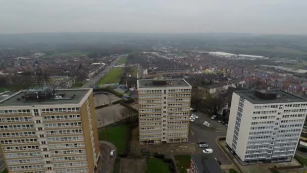Aerial Footage View High Rise Tower Blocks Flats Built City — Vídeos de Stock