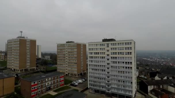 Zicht Vanuit Lucht Torenflats Stad Stoke Trent Tegemoet Komen Aan — Stockvideo