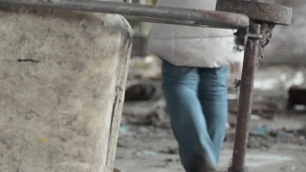 Assessing Damage Derelict Factory — стоковое видео
