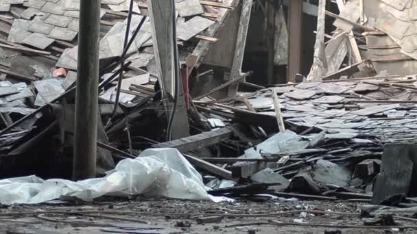 Roof Collapsed Old Brick Building — Αρχείο Βίντεο