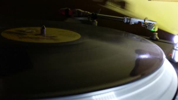 Turntable Playing Record While Grooves Emphasized Led Light — Video Stock