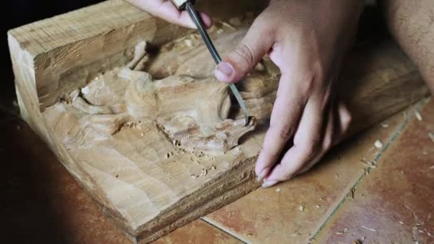 Balinese Craftsman Making Wooden Horse — Stok video