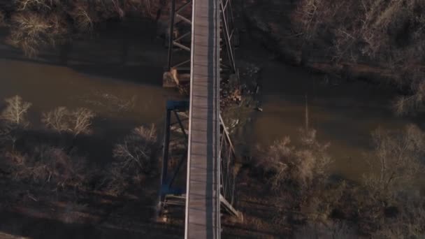 Flying Directly High Bridge Trail Reconstructed Civil War Railroad Bridge — Stock Video