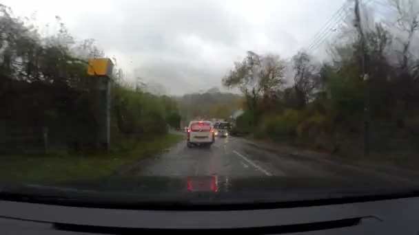 Heavy Rain Road Heavy Rain Windshield Windscreen Whilst Driving Motorway — Vídeo de stock