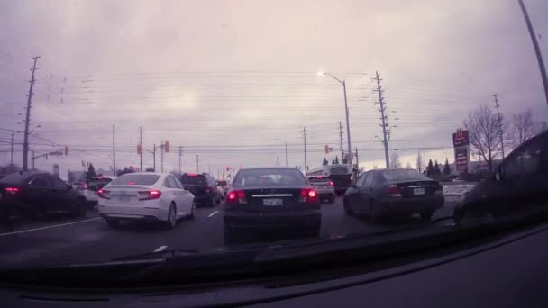 Dashcam Timelapse Driving Lively Suburb Overcast Winter Day — Wideo stockowe