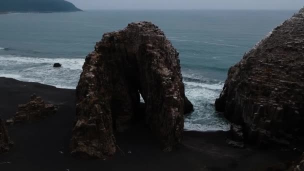 Fly Two Rock Formations Constitucion Maule Chile — Stock video