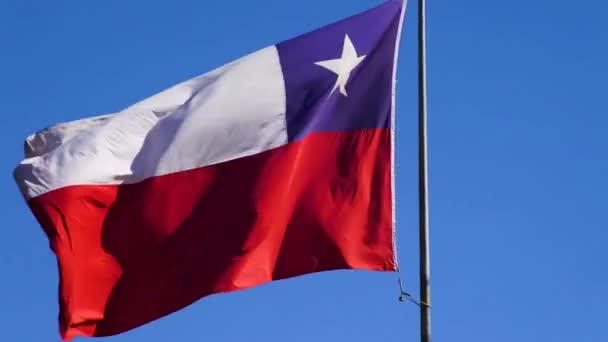 Chilean Flag Waving Blue Sky — 图库视频影像