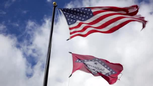 Flag United States Arkansas State Flag Together Representing Baker Fancher — 图库视频影像