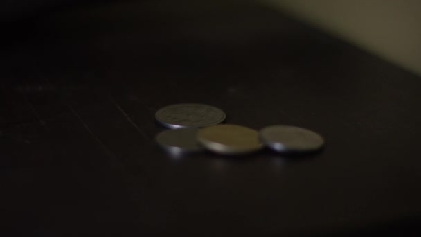 Taking Coins Desk Slow Motion — Stockvideo