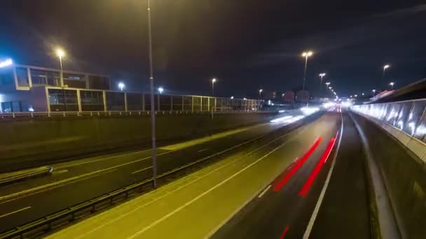 Night Urban Timelapse Video Busy Highway Night City White Red — ストック動画