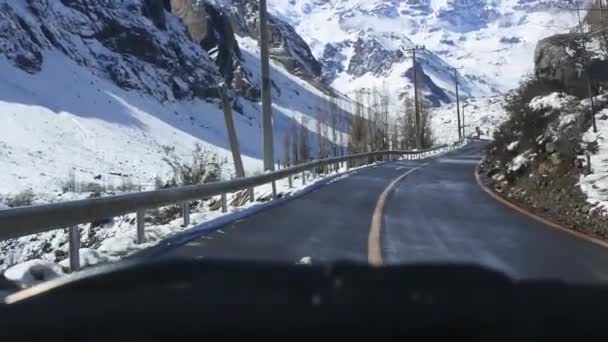 Arriving Town Cordillera Los Andes Covered Snow — 图库视频影像