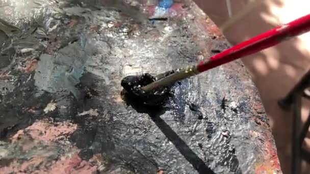 Mixing Oil Painting Blacks Palette — Αρχείο Βίντεο