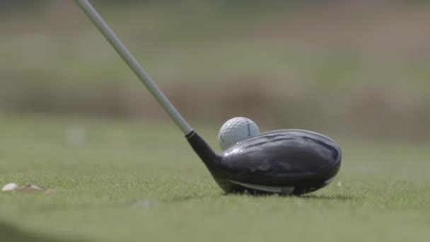 Hitting Golf Ball Close Slow Motion — Vídeo de Stock