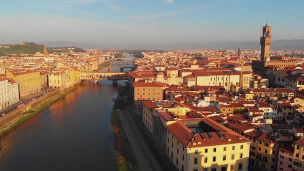 Aerial View Arno River City Morning Florence Italy — Vídeo de stock