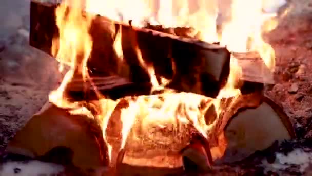 Firelogs Burning Lemmenlaakso Fireplace Winter Finland Shot Fhd 60Fps — ストック動画