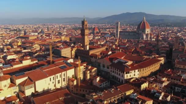 Aerial Cityscape Cathedral Duomo Background Morning Light Florence Italy — Stok video