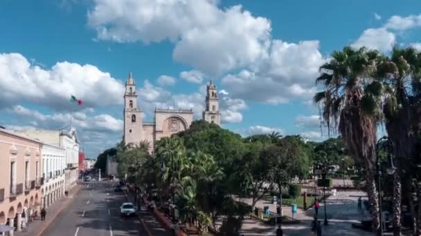 Beautiful Time Lapse Zooming Plaza Grande Cathedral Municipal Building Merida — Video