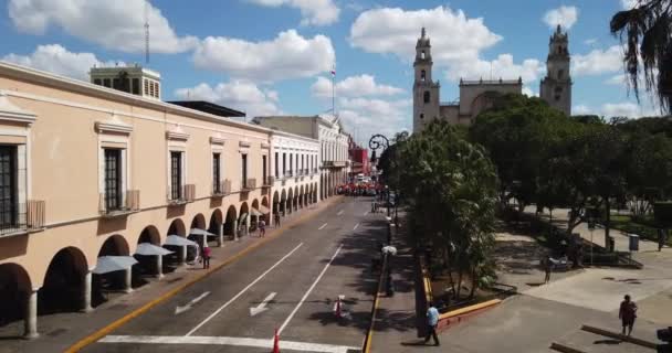 Time Lapse Panning Right Municipal Government Buildings Cathedral Merida Mexico — Video