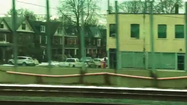 Urban Landscape Graffiti Murals Speeding Train Window — Stockvideo