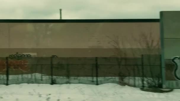 Window Shot Graffiti Murals Urban Scenery Speeding Train — Vídeo de Stock